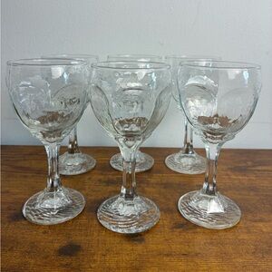 Vintage Textured Goblet Wine Glasses Set of 6